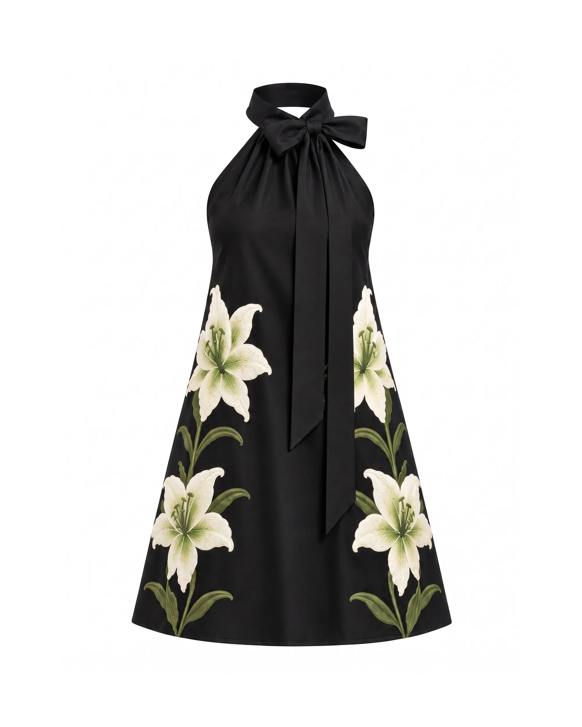 Lily Embroidered Bow Halter Mini Dress - Black sold by JW PEI product image thumbnail 3