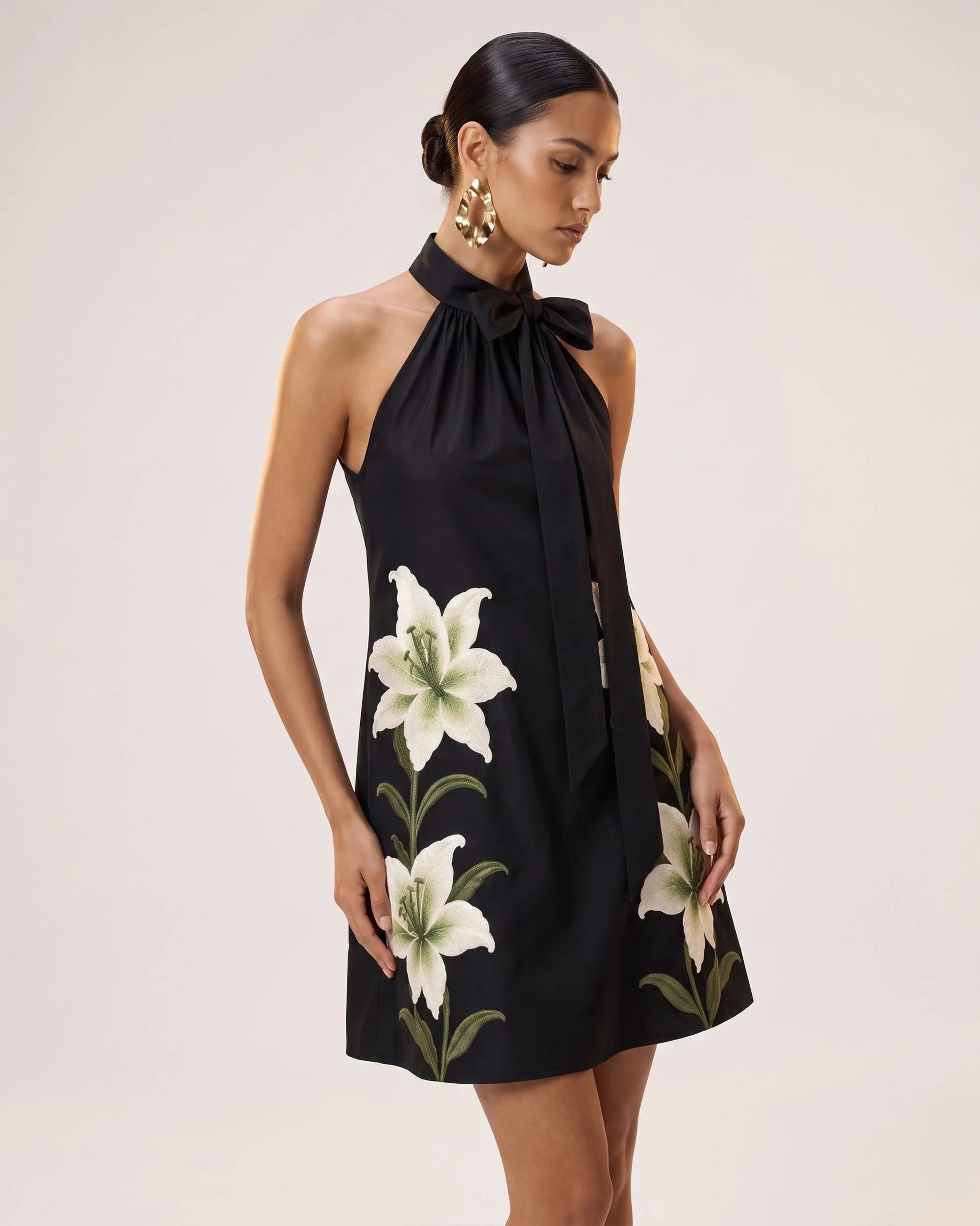 Lily Embroidered Bow Halter Mini Dress - Black sold by JW PEI product image thumbnail 2