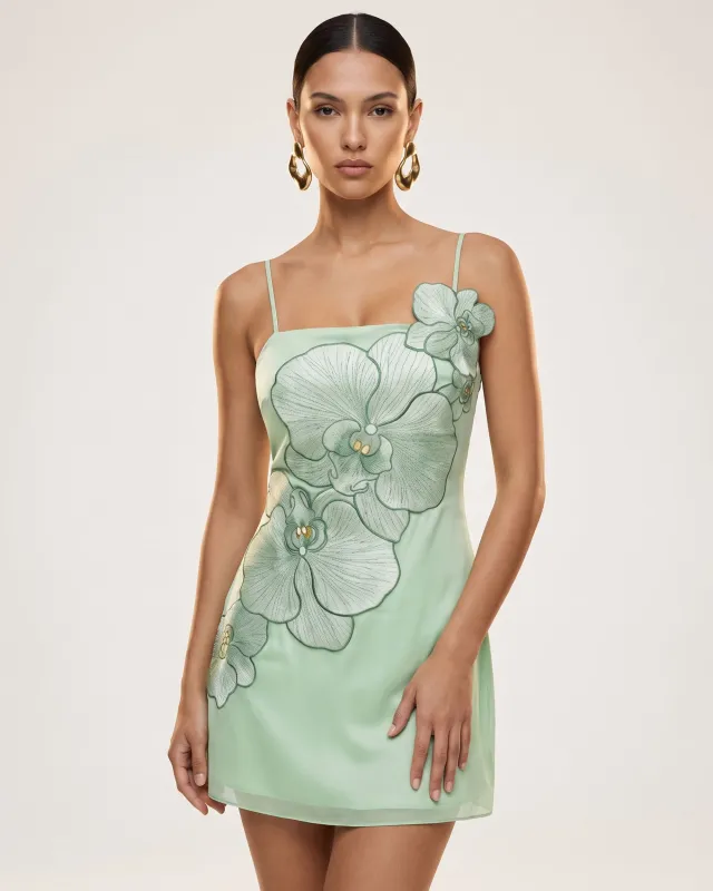 Orchid Appliqué Mini Dress - Mint Green made by JW PEI