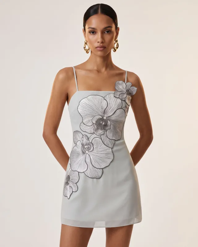 Orchid Appliqué Mini Dress - Grey made by JW PEI