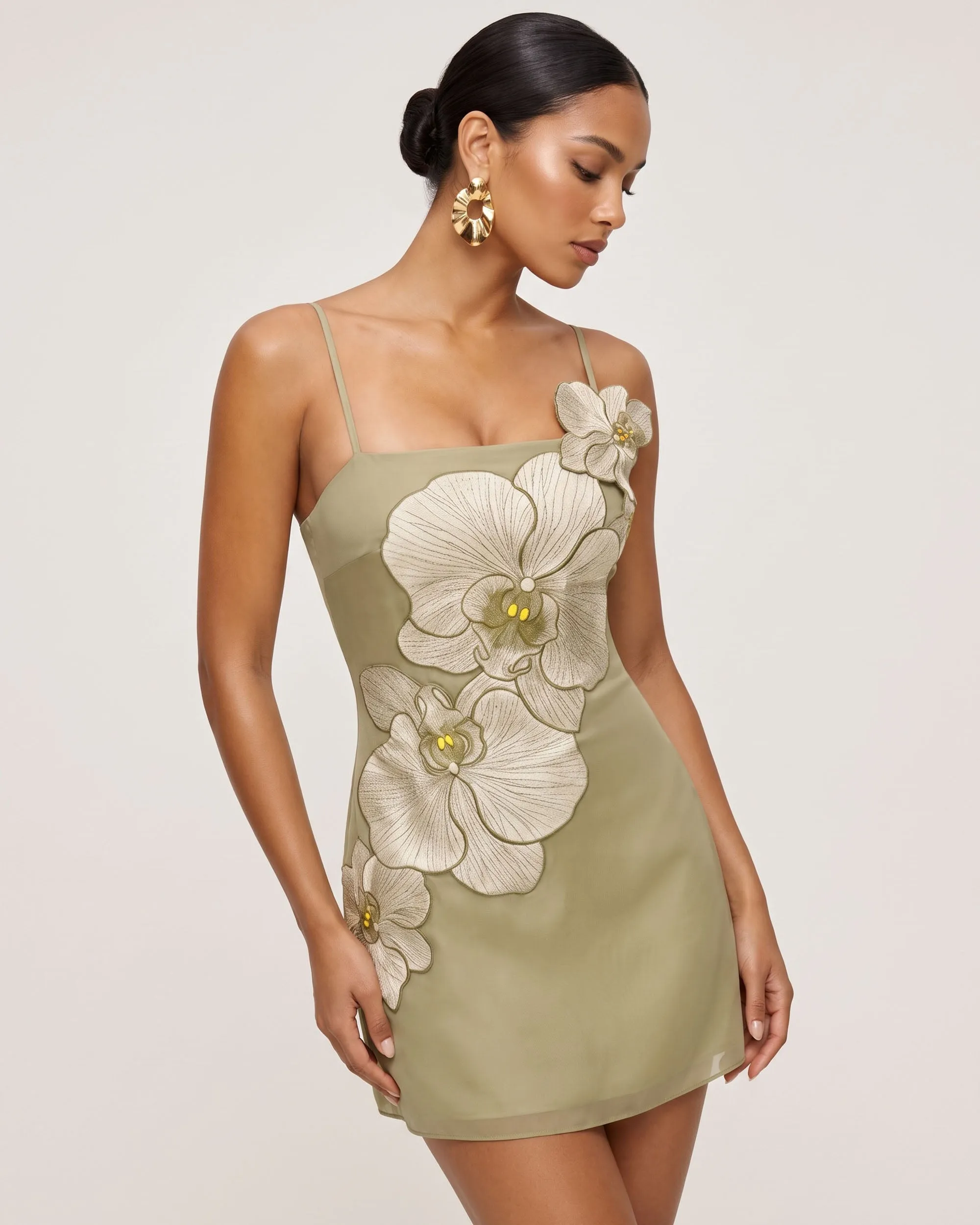 Orchid Appliqué Mini Dress - Light Khaki Grey sold by JW PEI product image thumbnail 2