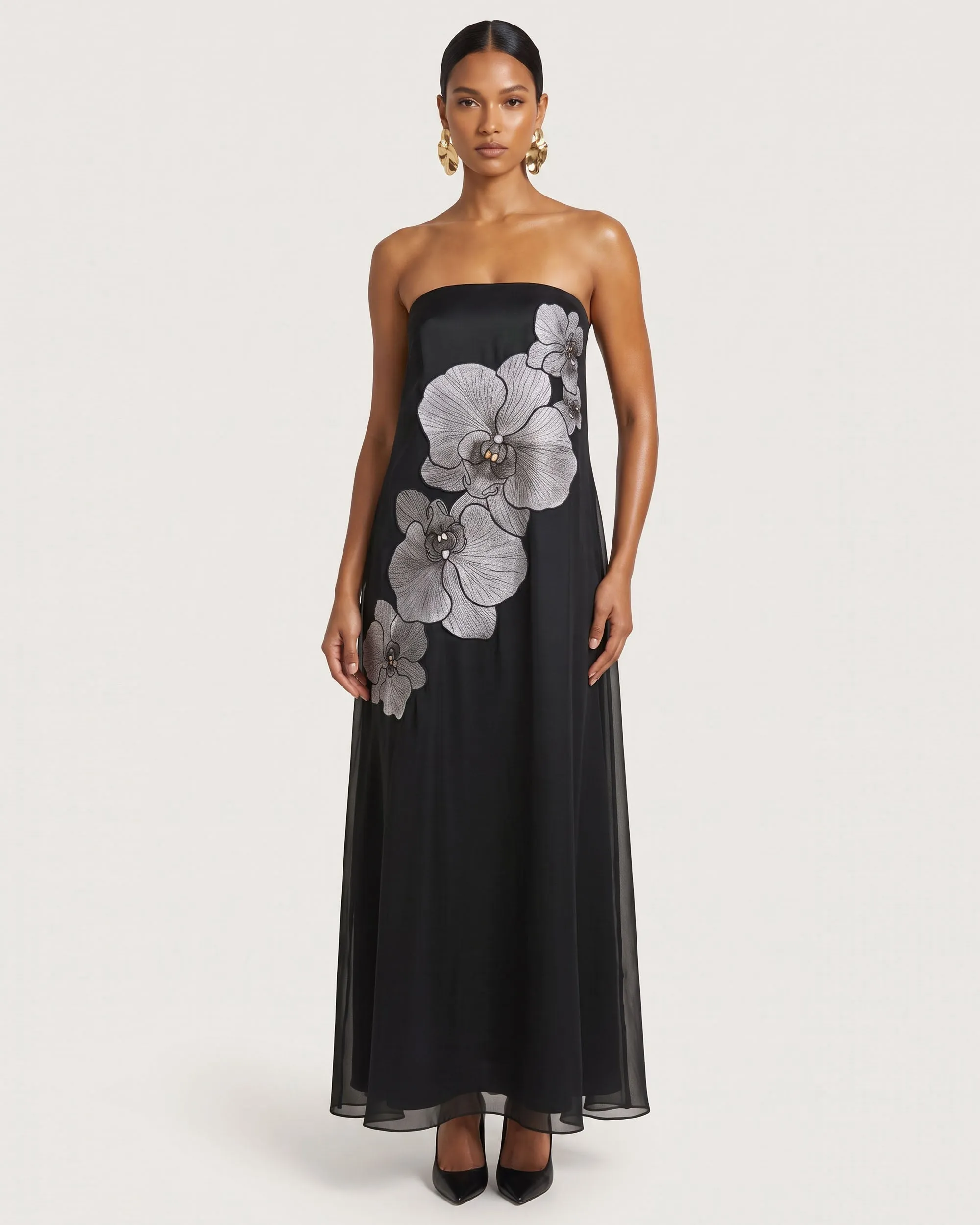 Orchid Embroidered Strapless Flowing Maxi Dress - Black sold by JW PEI product image thumbnail 2