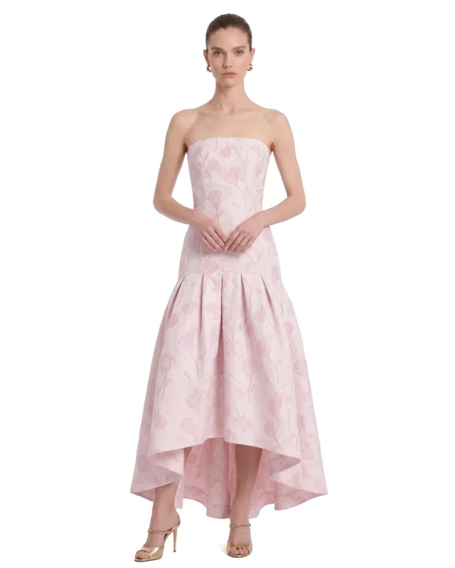 Floral Jacquard Strapless High-Low Maxi Dress - Blush Pink made by JW PEI