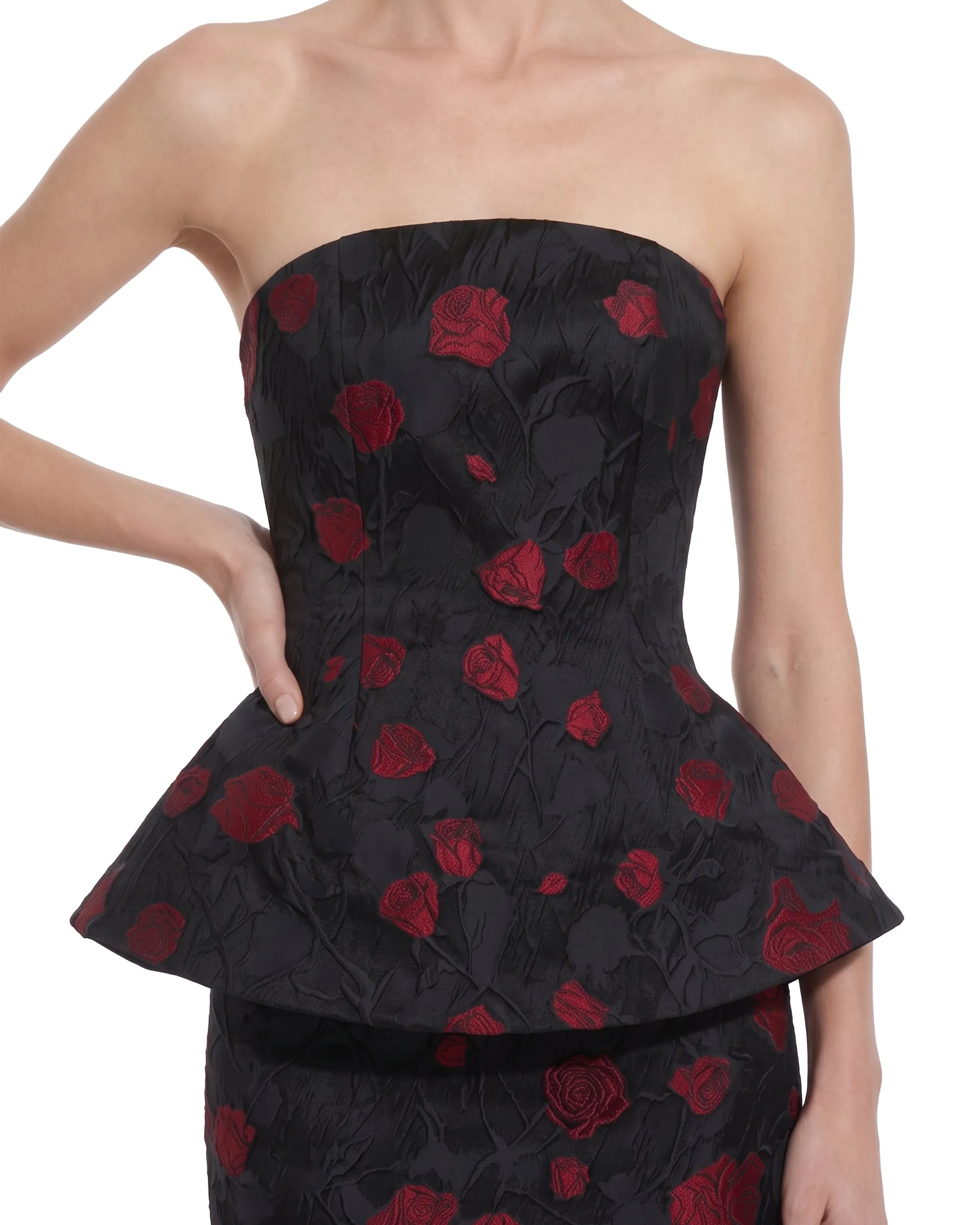Floral Jacquard Strapless Peplum Top - Black & Red sold by JW PEI product image thumbnail 2