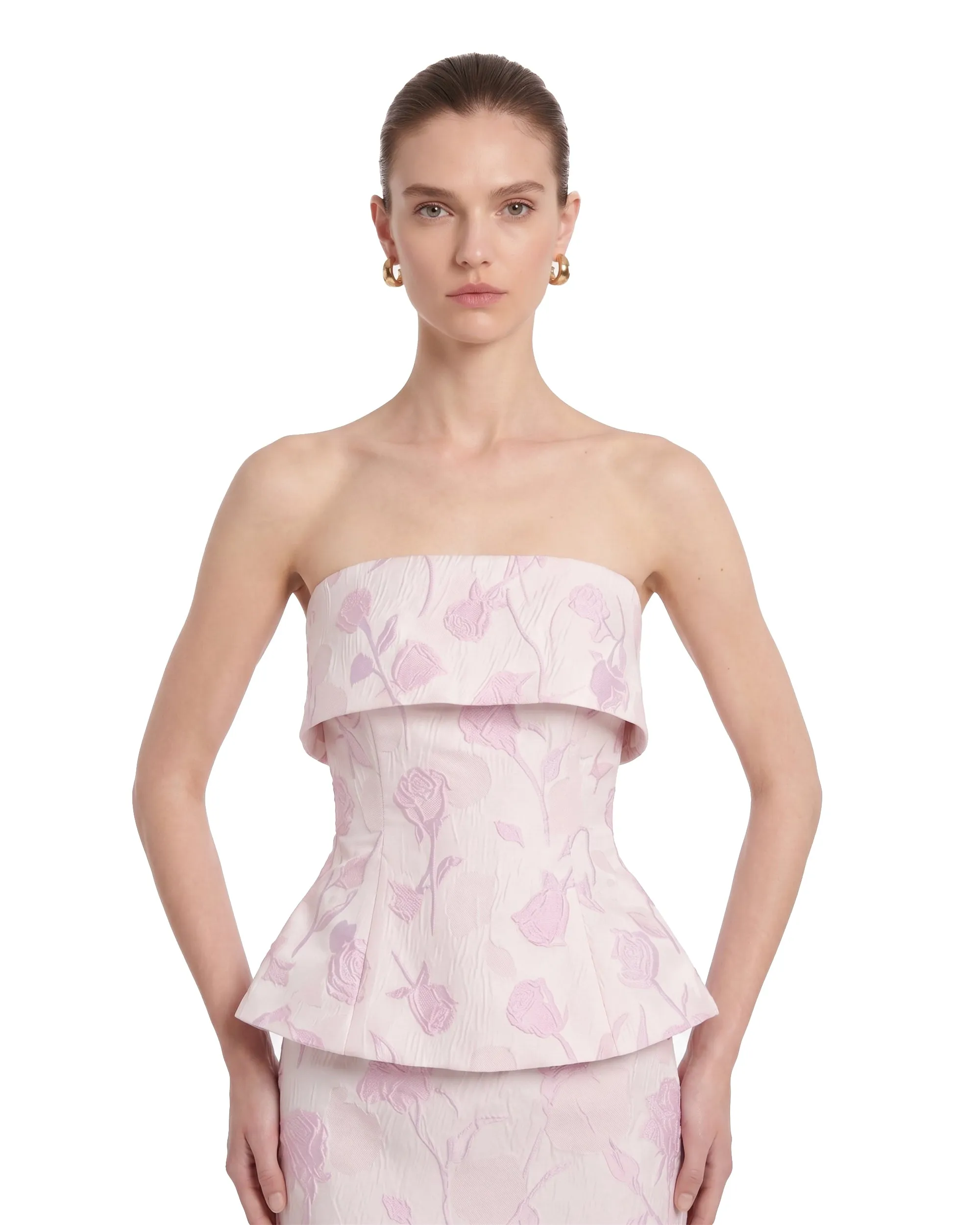 Floral Jacquard Strapless Peplum Top - Blush Pink sold by JW PEI product image thumbnail 2