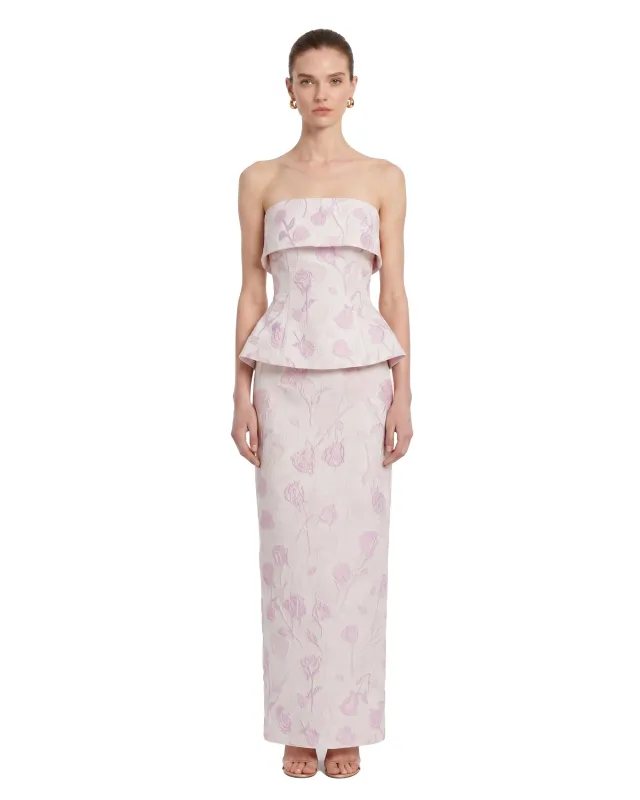 Floral Jacquard Strapless Peplum Top - Blush Pink made by JW PEI