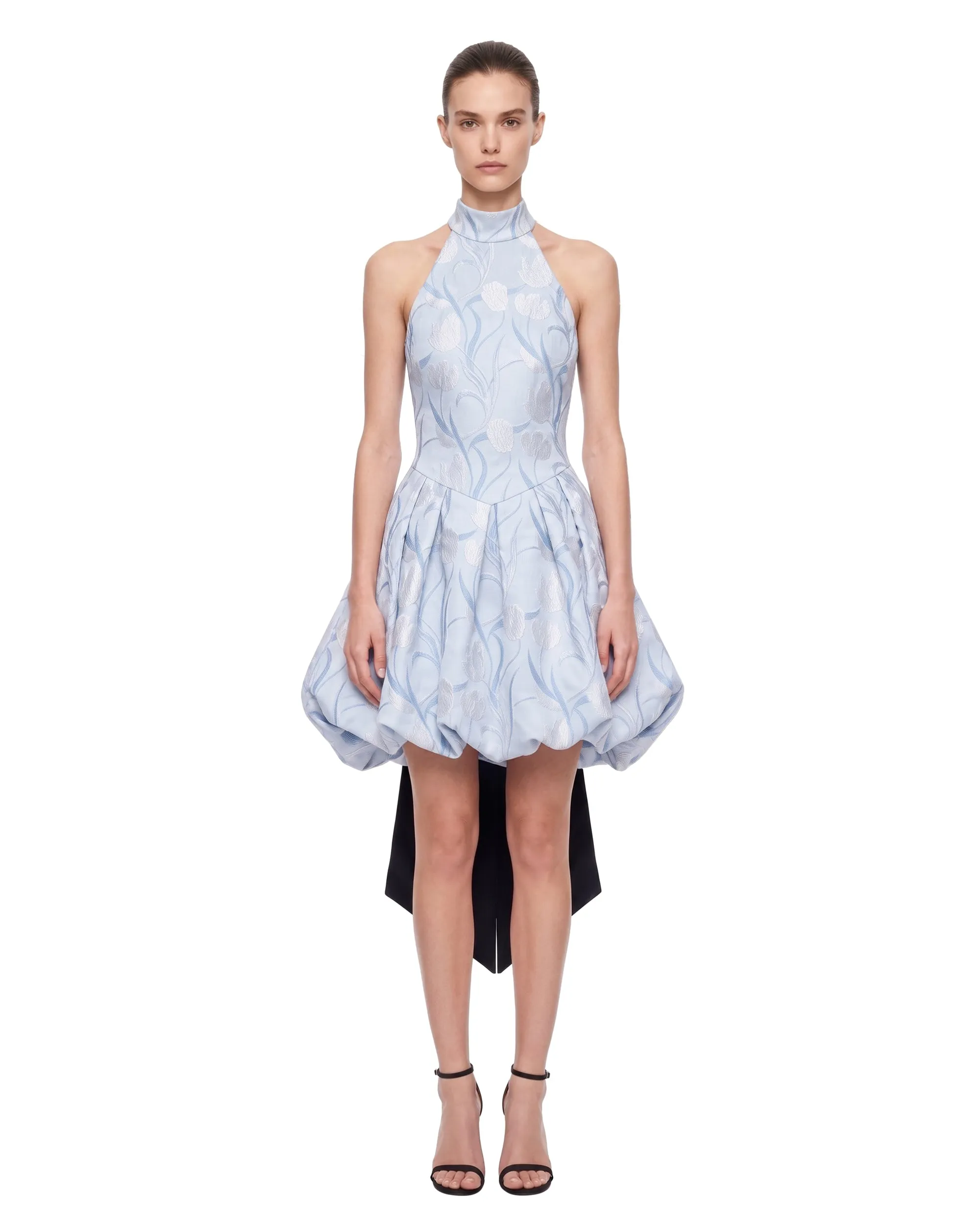 Floral Halter Bow Bubble Mini Dress - Light Blue sold by JW PEI