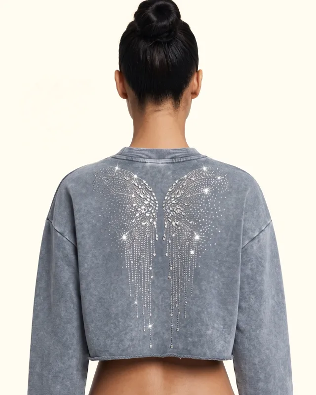 Angelic Dripping Crystal Wings Sweatshirt - Ash Cloud made by JW PEI