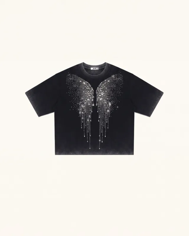 The Angelic Dripping Crystal Wings Tee - Black made by JW PEI