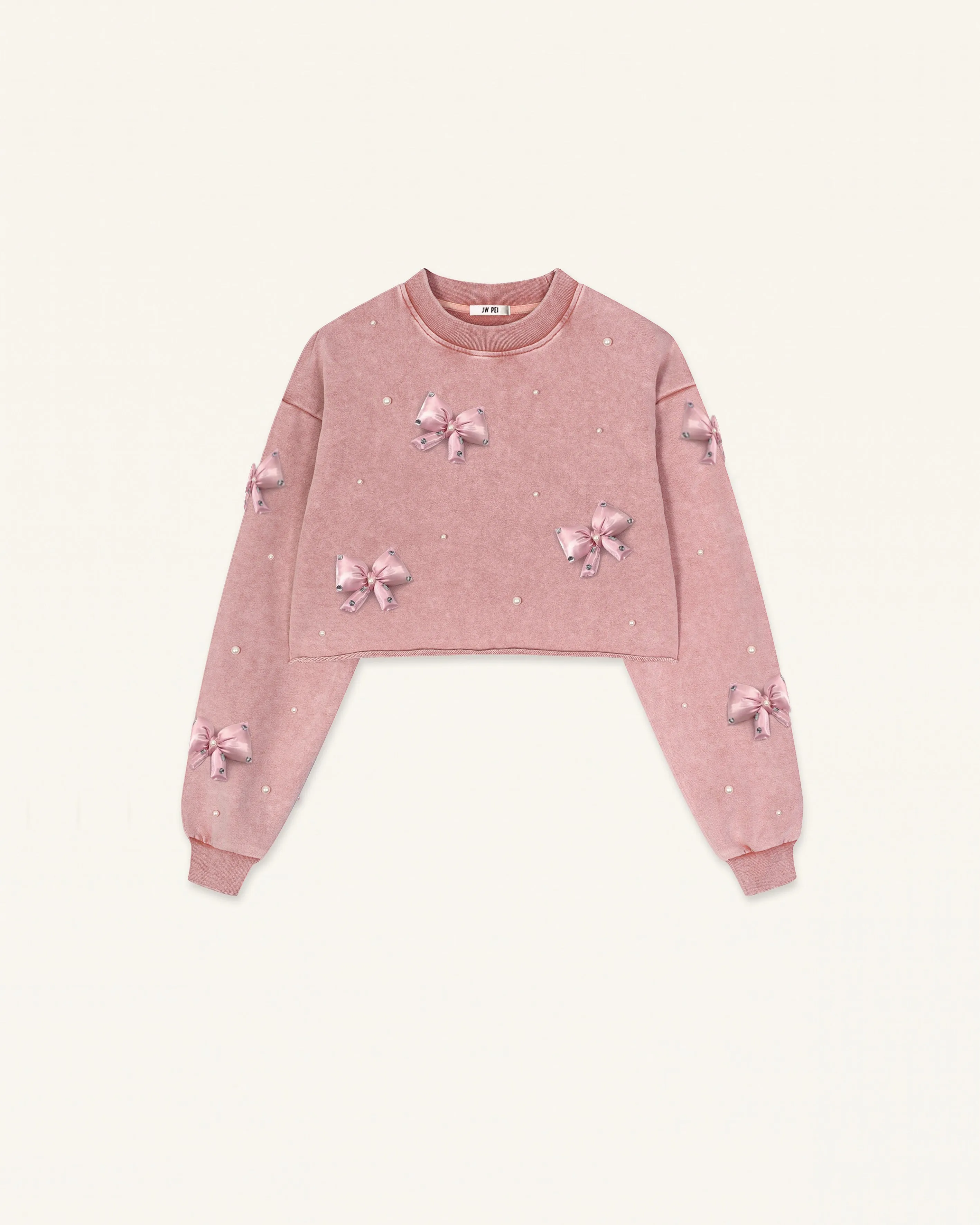 Coquette 3D Satin Bow Pearl Sweatshirt - Vintage Pink sold by JW PEI
