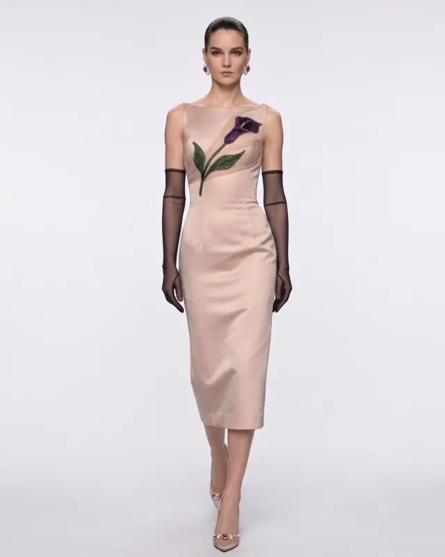 Floral Embellished Sleeveless Midi Dress - Blush made by JW PEI