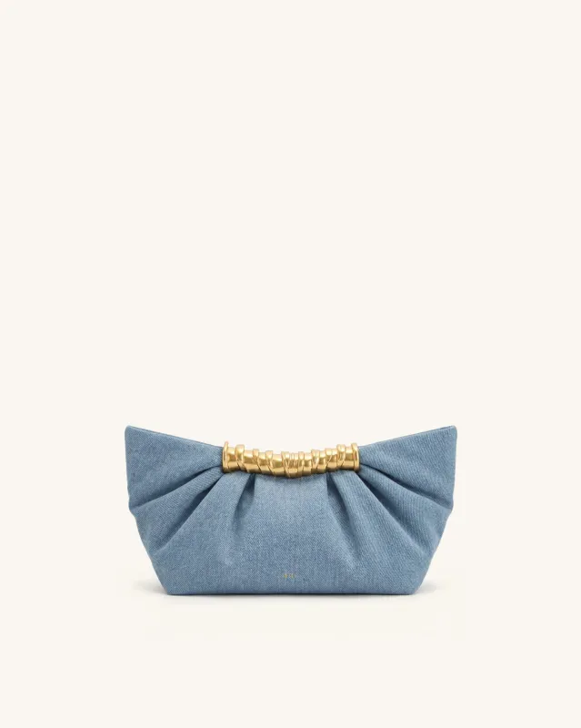 Leia Pleated Clutch - Light Blue Denim made by JW PEI
