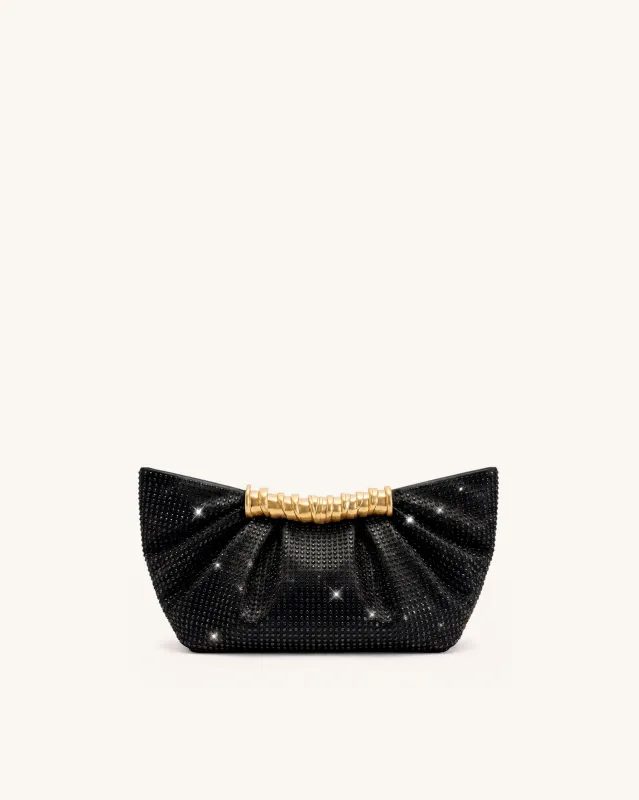 Leia Artificial Crystal Pleated Clutch - Glossy Black made by JW PEI