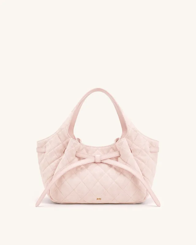 Mabel Faux Suede Quilted Soft Bow Tote Bag - Light Pink made by JW PEI