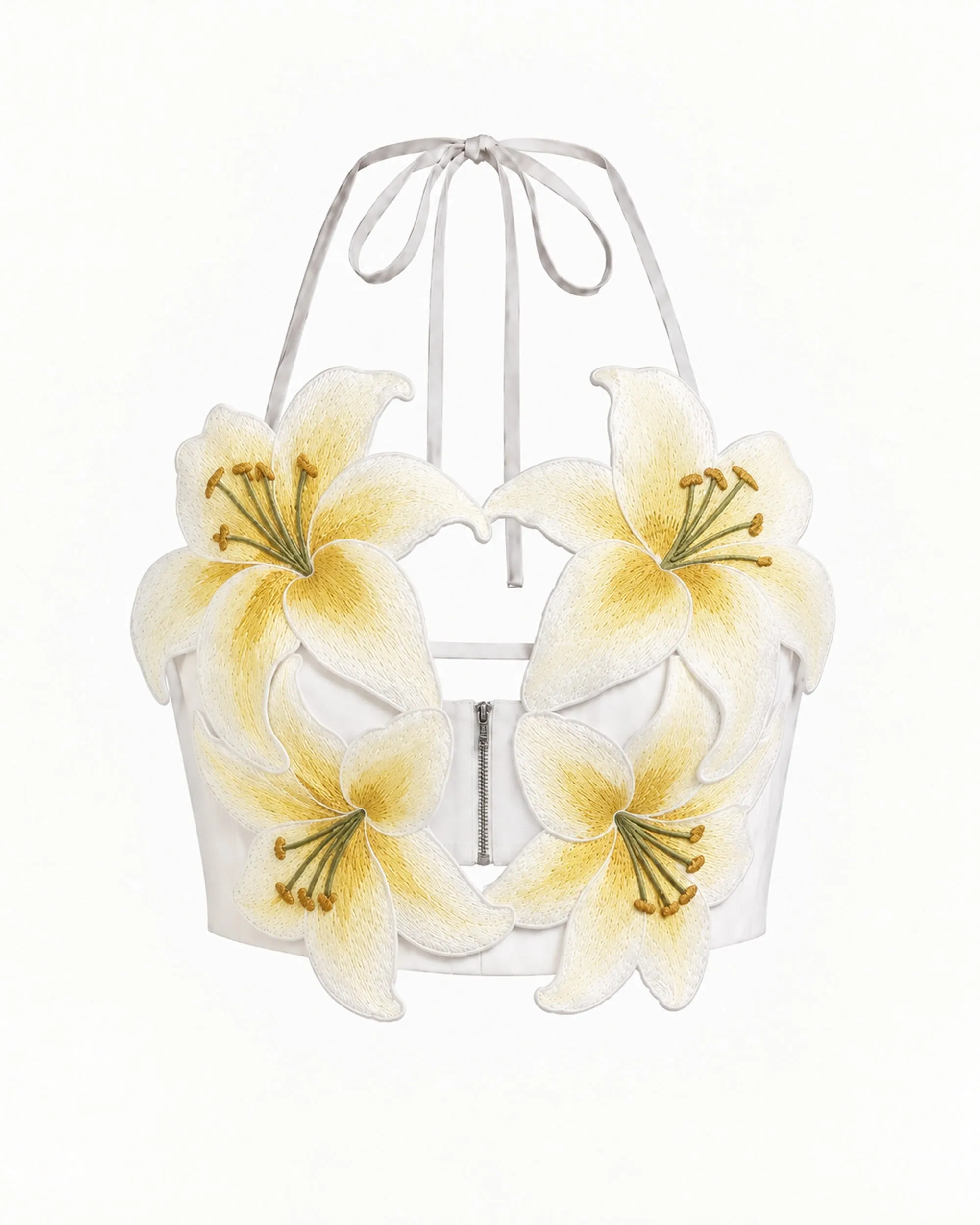 Lily Embroidered Halter Crop Top - White & Yellow sold by JW PEI product image thumbnail 3