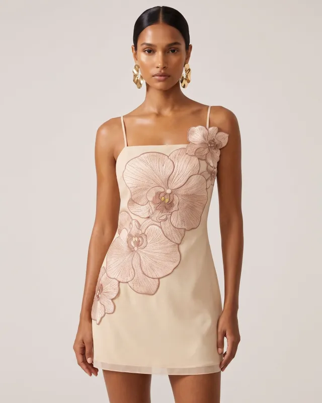 Orchid Appliqué Mini Dress - Light Flesh Pink made by JW PEI
