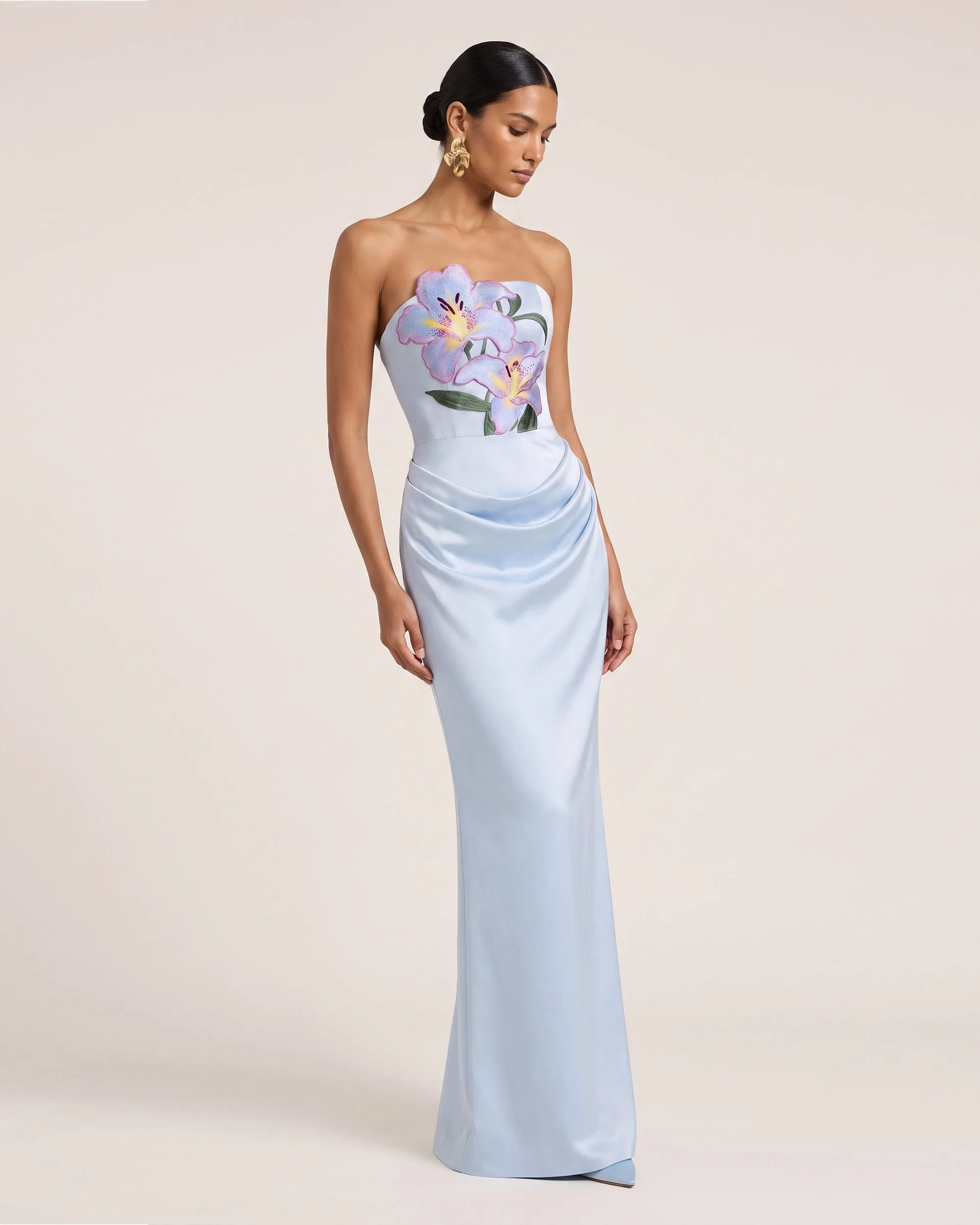 Lily Embroidered Strapless Ruched Maxi Dress - Light Blue sold by JW PEI product image thumbnail 2