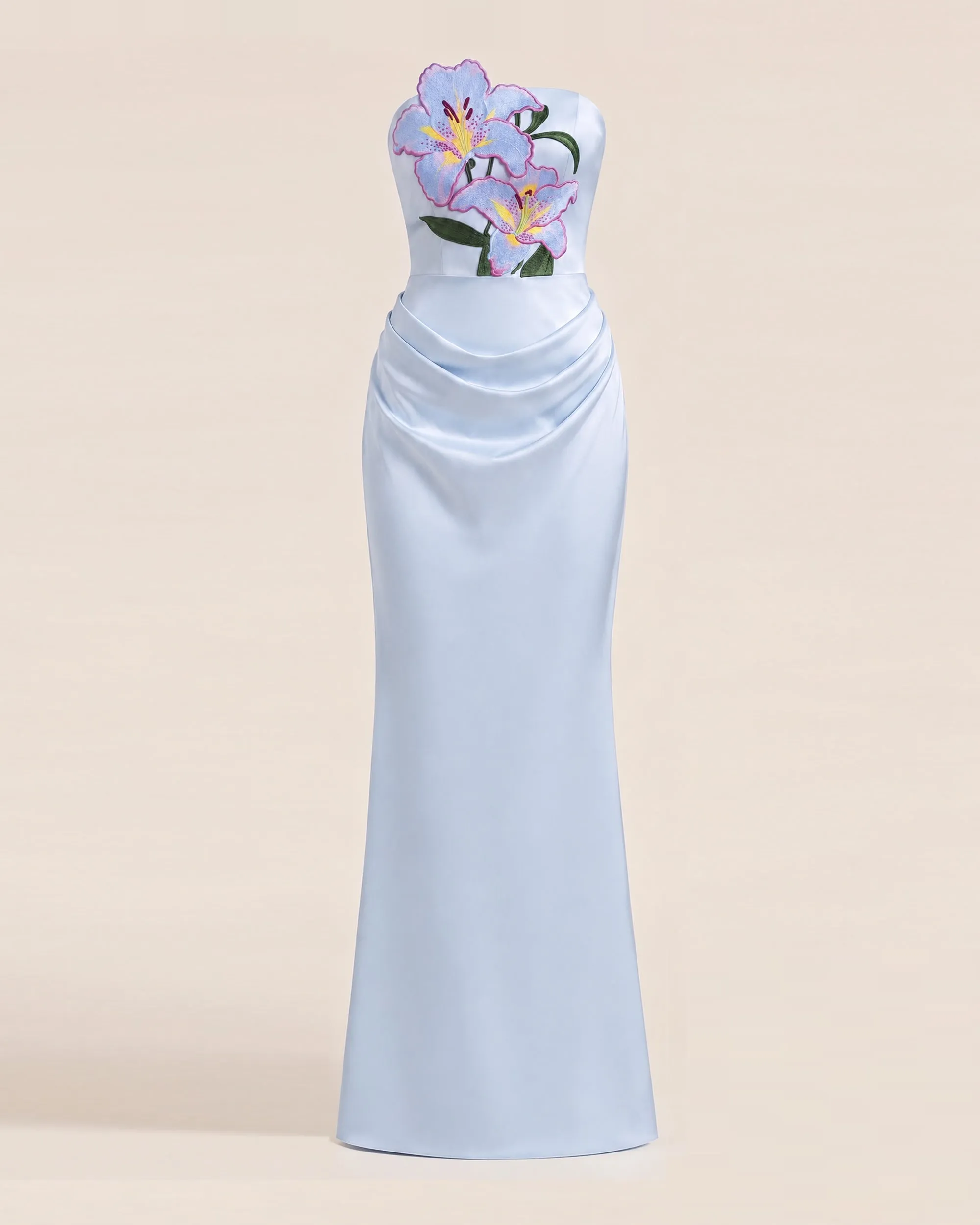 Lily Embroidered Strapless Ruched Maxi Dress - Light Blue sold by JW PEI product image thumbnail 3