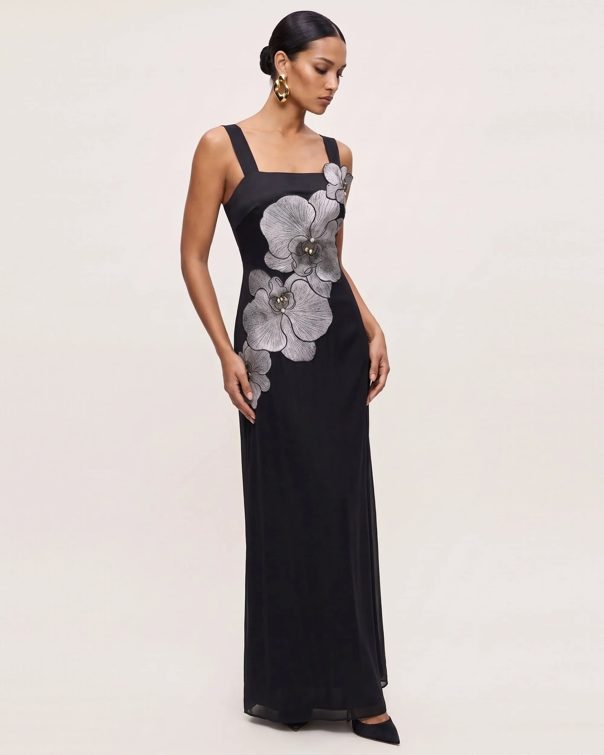 Orchid Embroidered Square Neck Column Maxi Dress - Black sold by JW PEI product image thumbnail 2