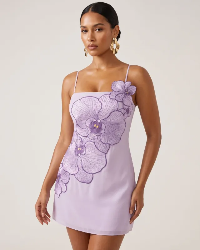 Orchid Appliqué Mini Dress - Light Purple made by JW PEI