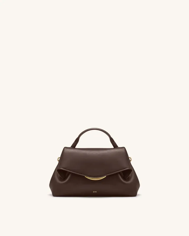 Nerissa Curved Flap Top Handle Bag - Dark Brown made by JW PEI