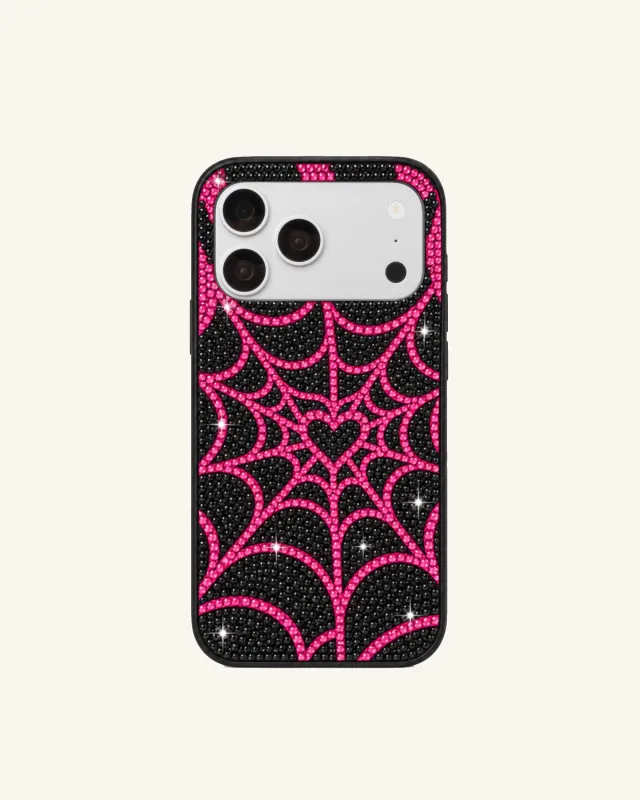 Pink Web Rhinestone Phone Case – Black made by JW PEI