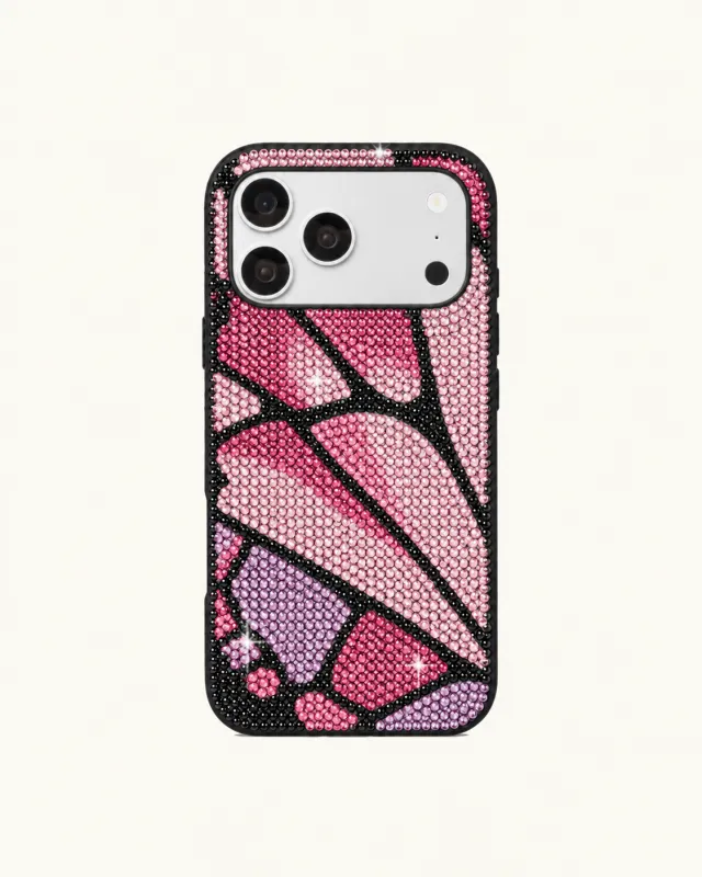 Pink Butterfly Artificial Crystal Phone Case – Black & Pink made by JW PEI