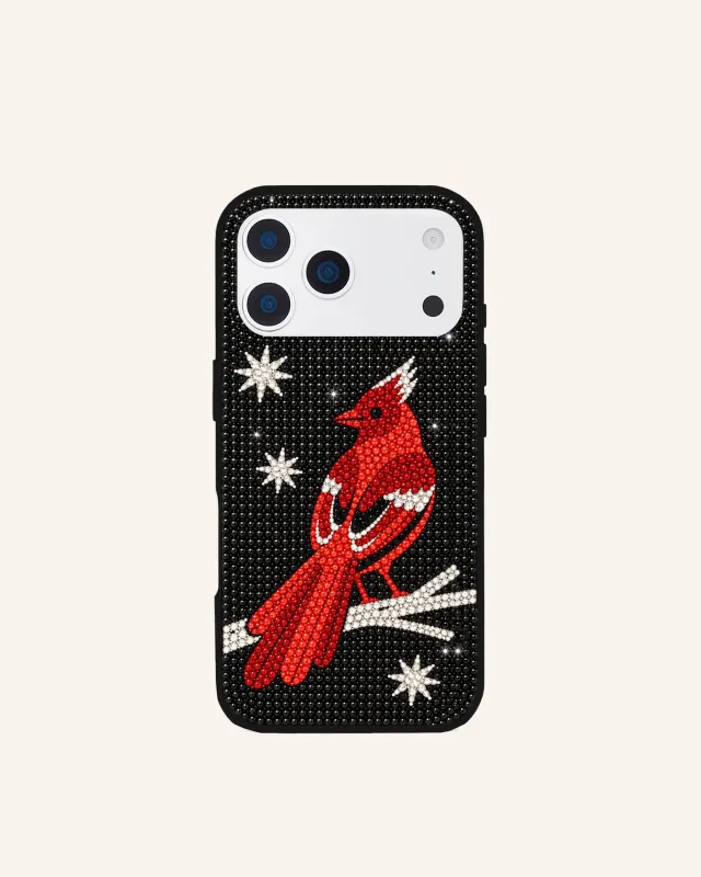 Red Bird Rhinestone Phone Case – Black made by JW PEI