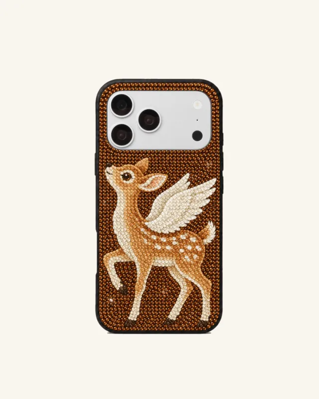 Winged Deer Rhinestone Phone Case – Black & Brown made by JW PEI