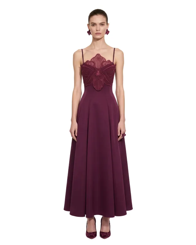 3D Floral Strappy A-Line Maxi Dress - Burgundy made by JW PEI
