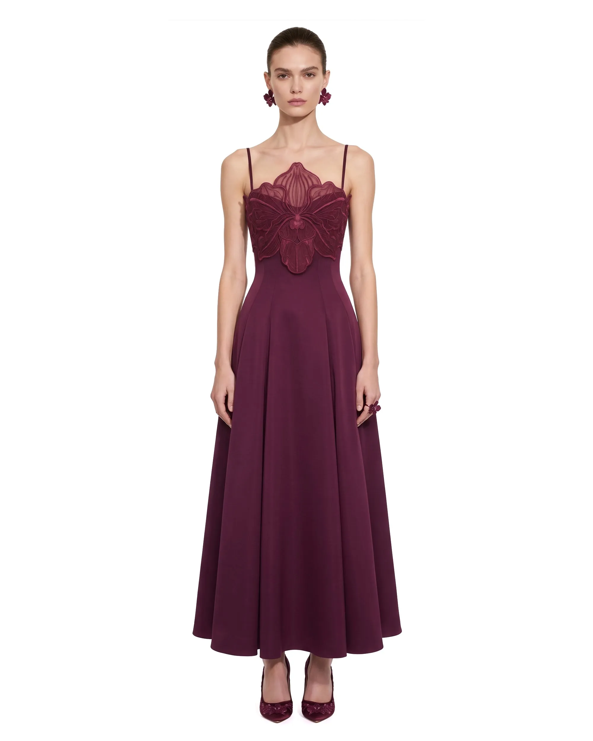 3D Floral Strappy A-Line Maxi Dress - Burgundy sold by JW PEI