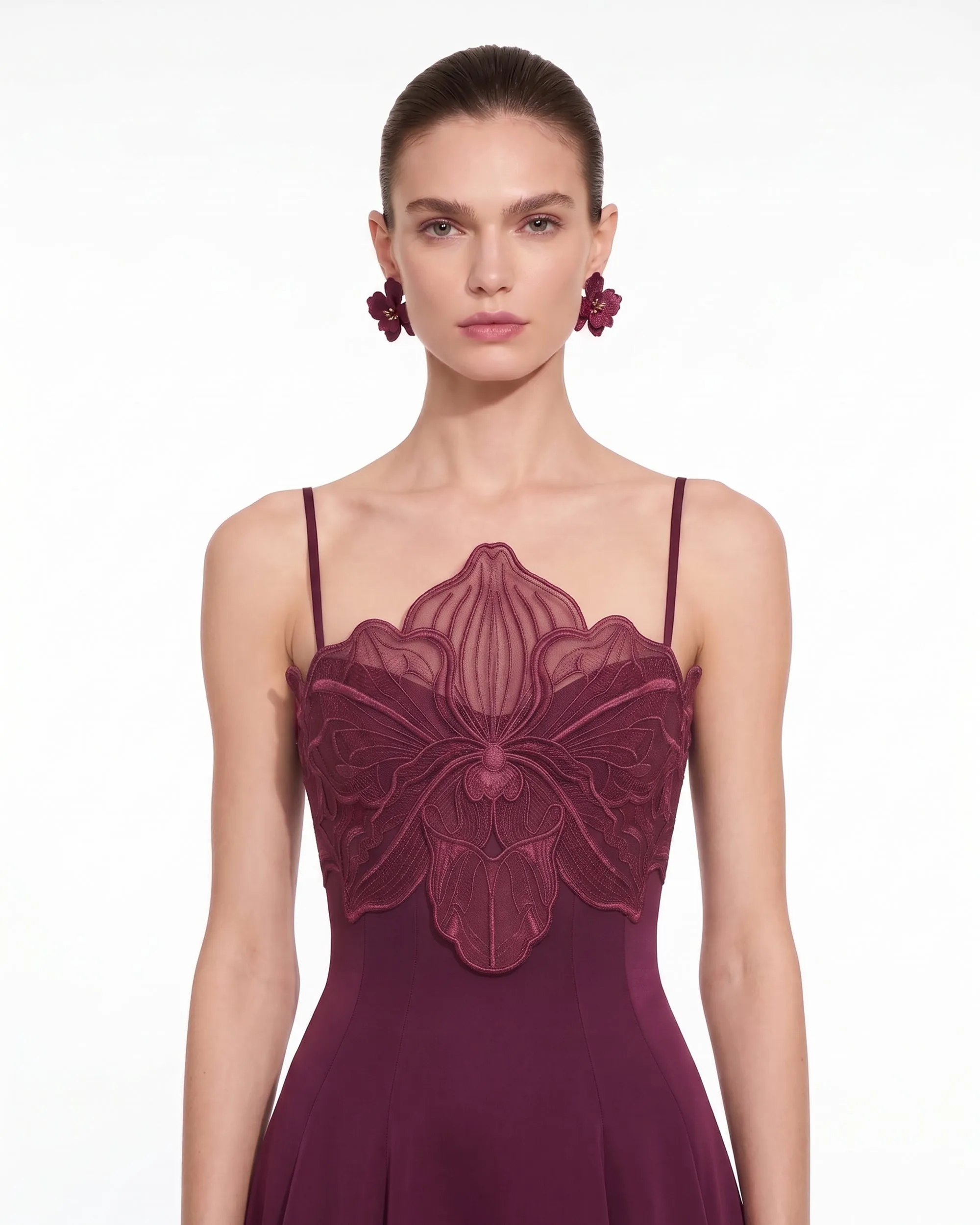 3D Floral Strappy A-Line Maxi Dress - Burgundy sold by JW PEI product image thumbnail 2