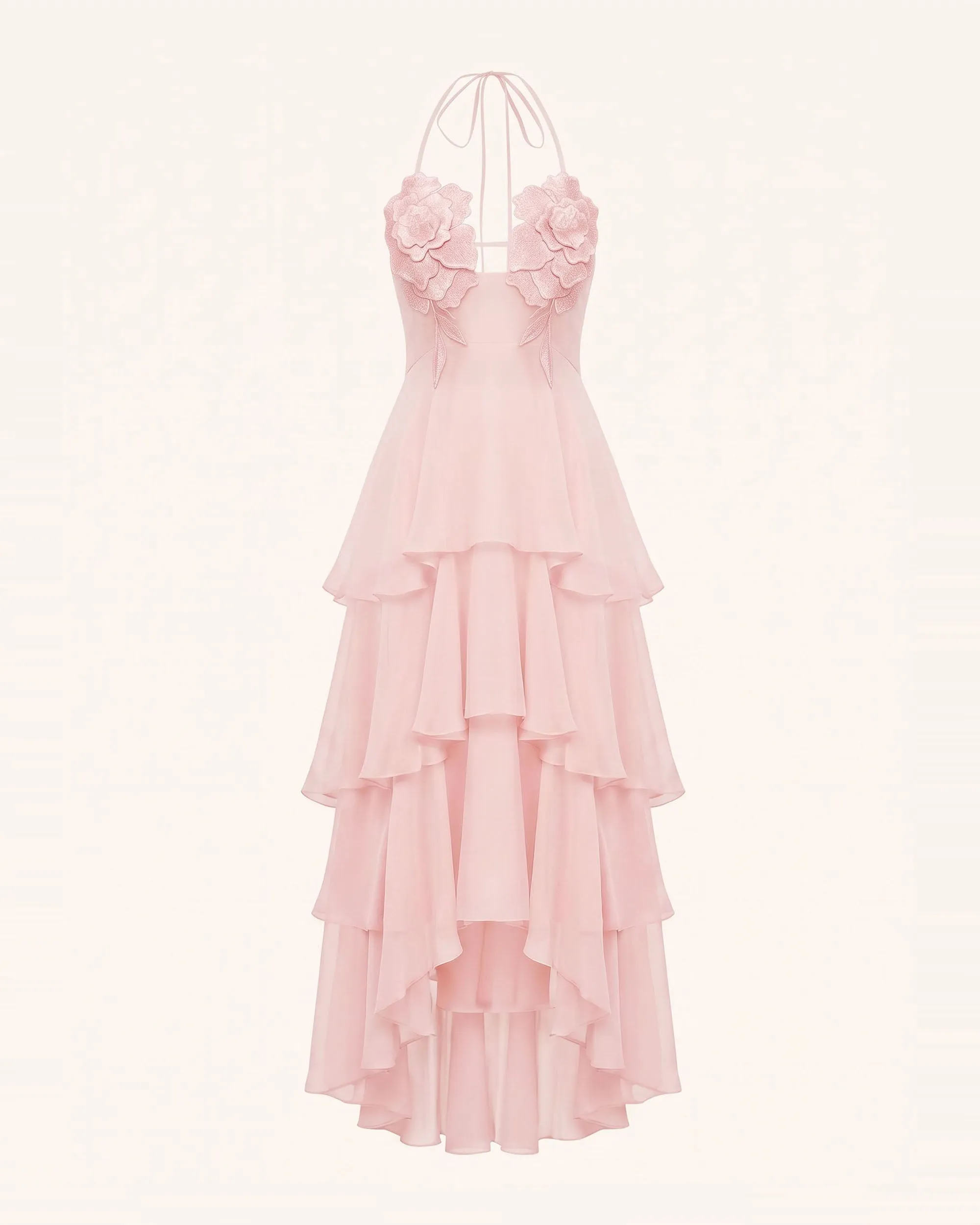Flower Embroidered Halter Layered Maxi Dress - Pink sold by JW PEI product image thumbnail 3