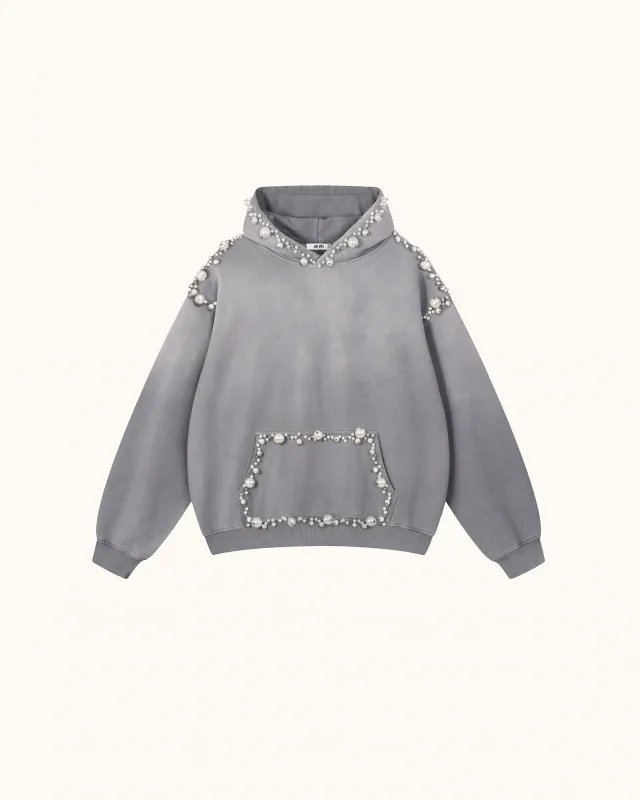 The Opulent Off-White Pearl Trim Hoodie - Washed Grey made by JW PEI