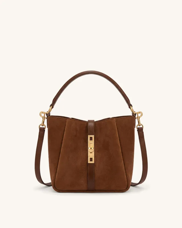 Amara Faux Suede Metal Clasp Bucket Bag - Brown made by JW PEI