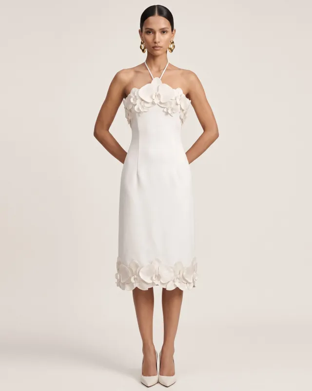 Orchid Embroidered Halter Midi Dress - White made by JW PEI