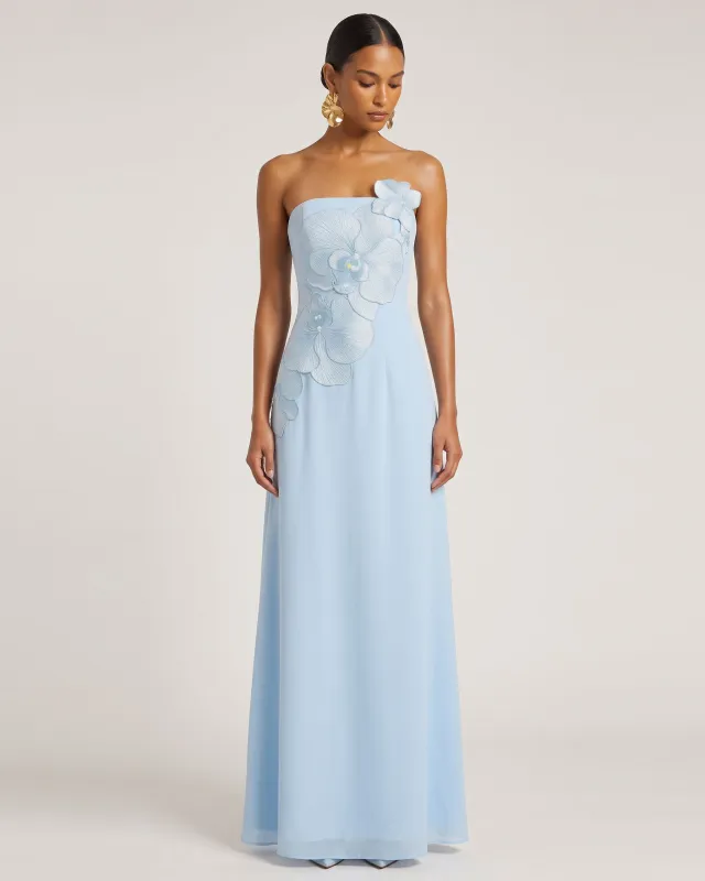Orchid Embroidered Strapless A-Line Maxi Dress - Light Blue made by JW PEI