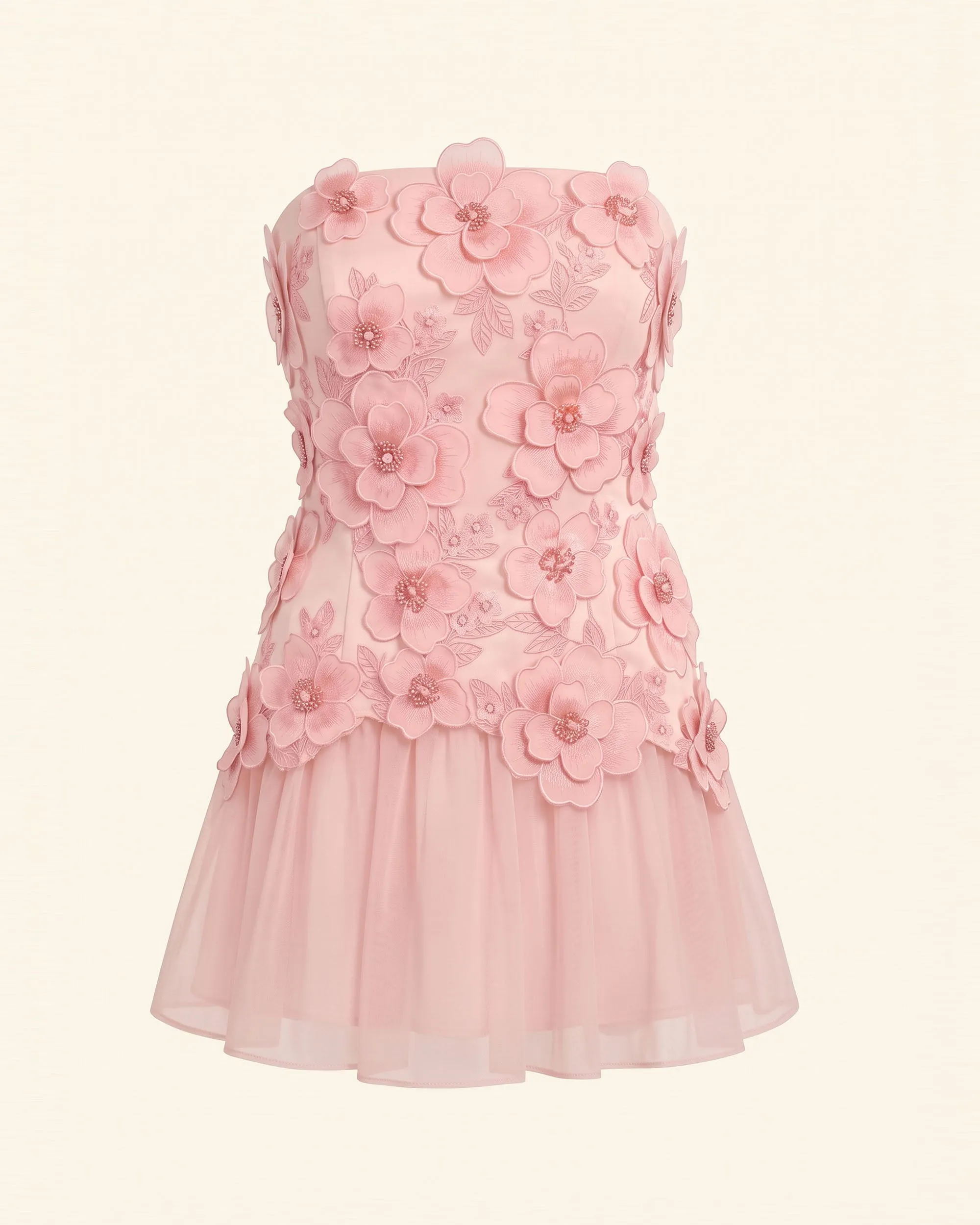 Flower Embroidered Strapless Floral Mini Dress - Pink sold by JW PEI product image thumbnail 3