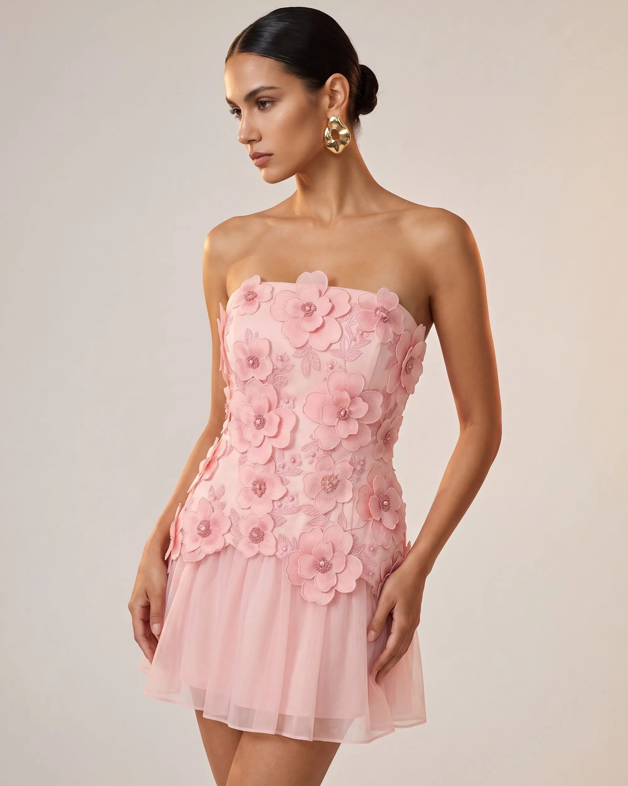 Flower Embroidered Strapless Floral Mini Dress - Pink sold by JW PEI product image thumbnail 2