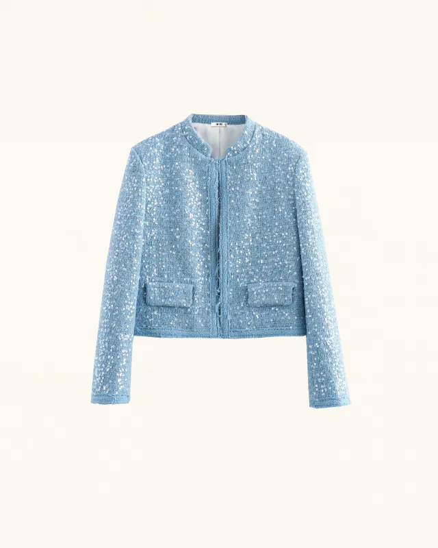 Sequin Tweed Jacket - Light Blue made by JW PEI