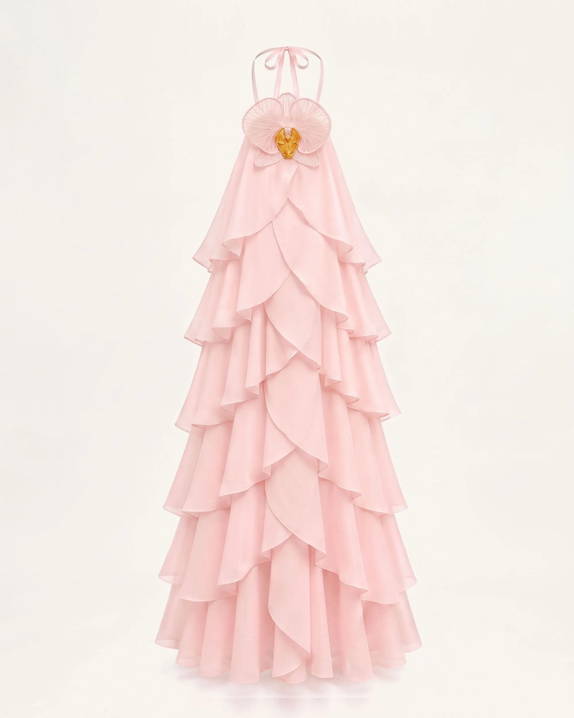 Orchid Embroidered Halter Layered Ruffle Maxi Dress - Blush Pink sold by JW PEI product image thumbnail 3