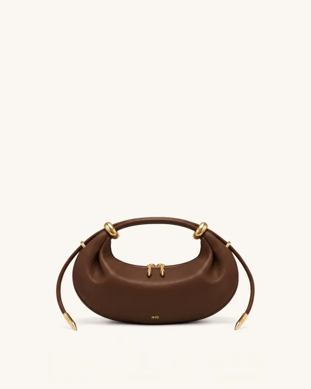 Ellie Metal Ring Embellished Crescent Top Handle Bag - Mocha Brown made by JW PEI