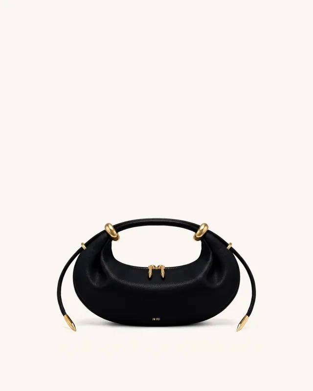 Ellie Metal Ring Embellished Crescent Top Handle Bag - Black made by JW PEI