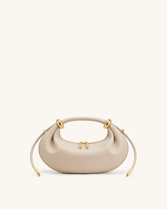 Ellie Metal Ring Embellished Crescent Top Handle Bag - Light Khaki made by JW PEI