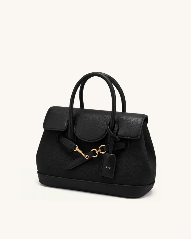 Alina Belted Satchel Bag - Black Canvas made by JW PEI