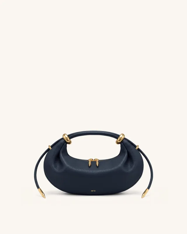 Ellie Metal Ring Embellished Crescent Top Handle Bag - Navy Blue made by JW PEI