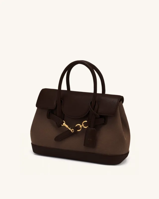 Alina Belted Satchel Bag - Mocha Brown Canvas made by JW PEI