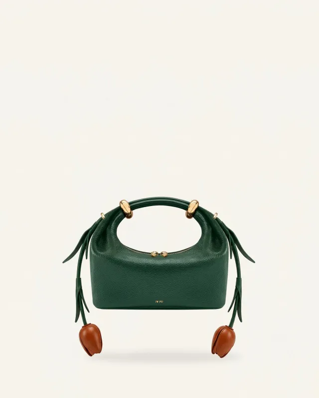 Ellie Flower Shape Metal Ring Embellished Top Handle Bag - Forest Green made by JW PEI