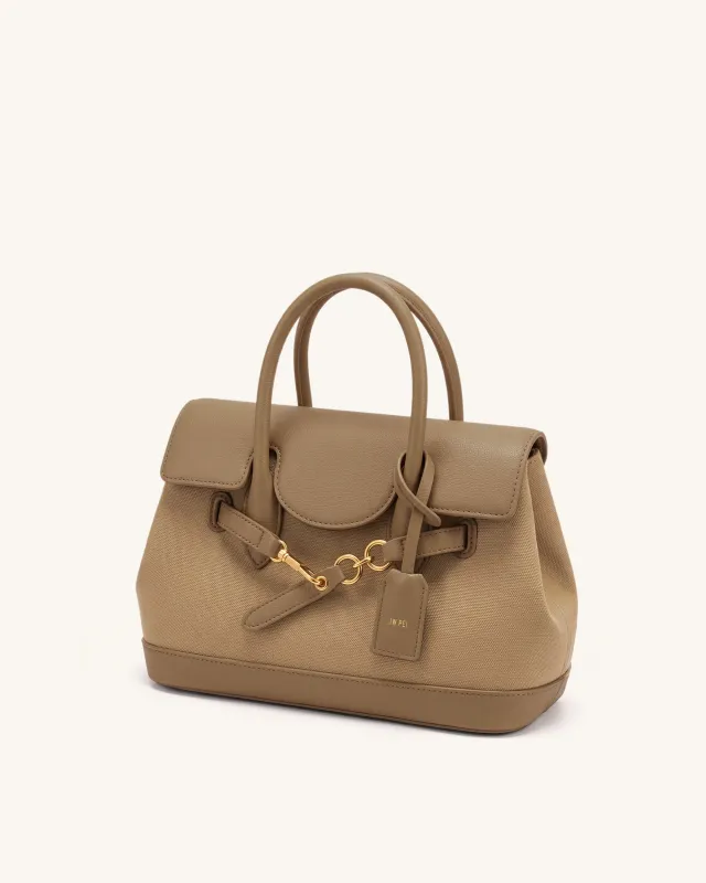 Alina Belted Satchel Bag - Light Brown Canvas made by JW PEI