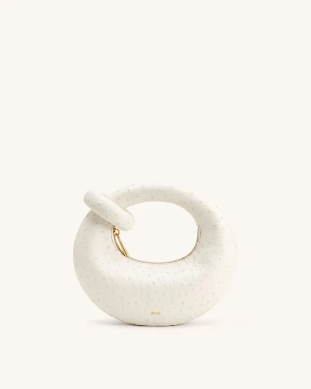 Abacus Faux Ostrich Mini Top Handle Bag - White made by JW PEI